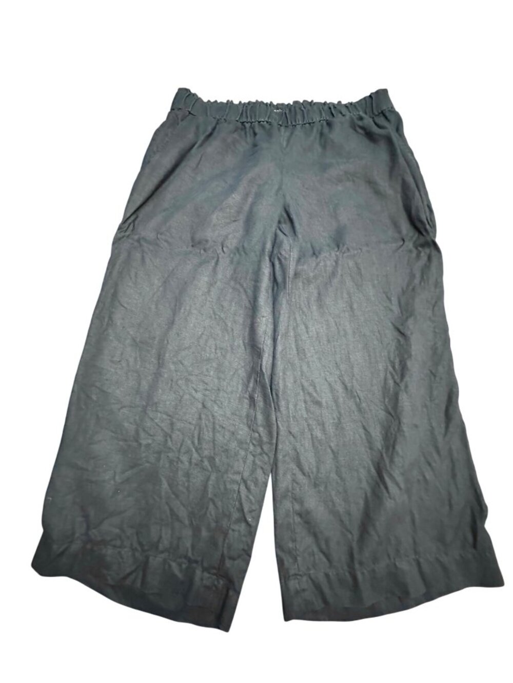 Talbots Capri Pants Womens Plus Size X Black 100% Linen Pull On Wide leg Unlined